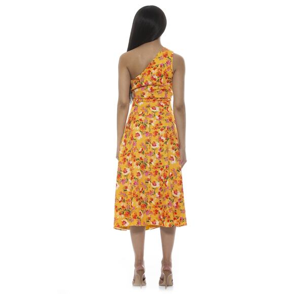 Alexia Admor New Fay Floral One Shoulder Midi Fit and Flare Dress Yellow Size 2 - Picture 3 of 15